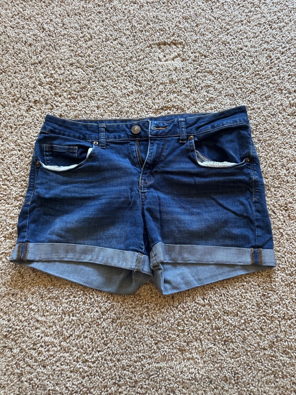 Classic Dark Blue Rolled Hem Women's Denim Shorts